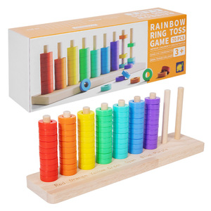 Juego de anillos de madera arcoíris para la educación temprana, juguete de apilamiento de anillos para la cognición de colores, coordinación mano-ojo y rompecabezas. - Product Image 1