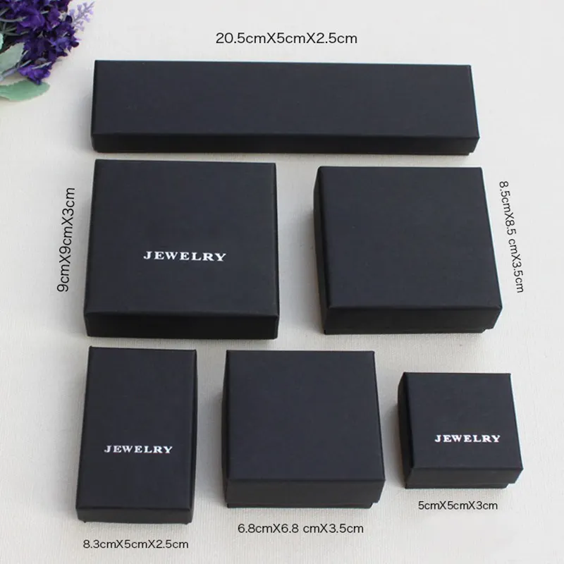 Cajas de papel Kraft negro, embalaje de joyería con logotipo personalizado, oferta, 2021