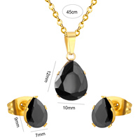 Parure de bijoux de mariage pour femme : Collier et boucles d'oreilles en acier inoxydable avec diamant rond à six griffes et zircone cubique AAA, pierres de naissance