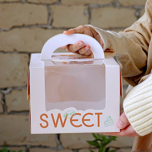 Scatole Personalizzate per Torte Rosa di Grado Alimentare, Confezioni per Dessert e Ciambelle con Manico, Scatola da Asporto con Finestra Trasparente e Adesivo - Product Image 3