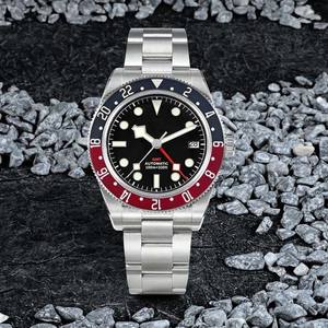 Relógio de pulso masculino clássico GMT com logotipo personalizado safira, relógio mecânico automático com moldura de cerâmica e revestimento super luminoso - Product Image 3