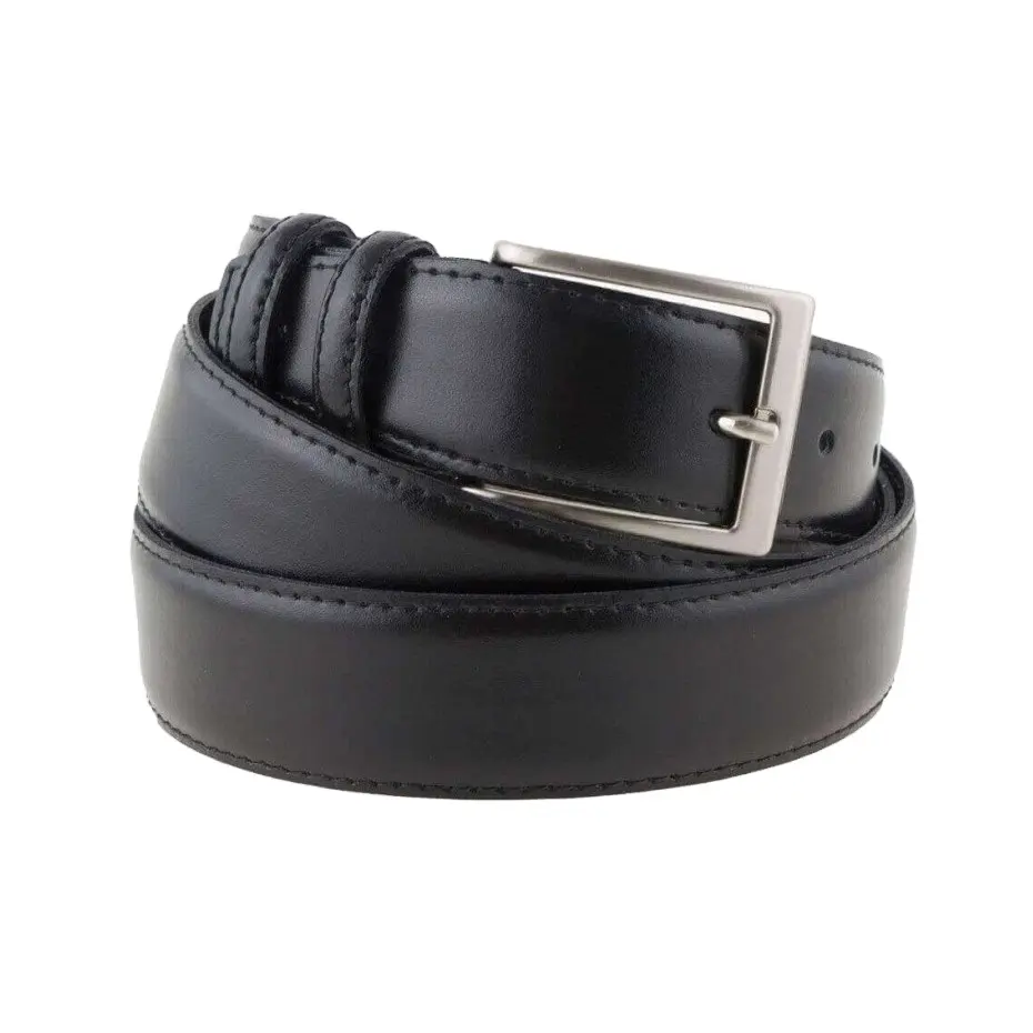 High fashion italian handmade man's belt in elegant classic genuine black leather width 3.5 cm 6 pieces in a box