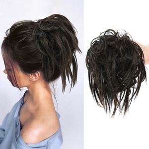 FH banda elástica pelo sintético moño desordenado piezas de pelo Natural negro fibra de alta temperatura Scrunchies precio extensiones de cabello - Product Image 1