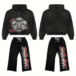 ชุดวอร์มมีฮู้ดสำหรับผู้ชายกางเกงวอร์มมีซิปลายพิมพ์แนวสตรีทสำหรับฤดูหนาวฤดูใบไม้ร่วง - Product Image 1