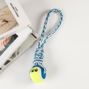 Großhandel Interaktive Hundekau-Spielzeuge Langlebige Hantel-Baumwollseil-Tennisball-Pfoten-Bälle im Cartoon-Stil Plüsch-Gummi zur Zahnreinigung - Product Image 1