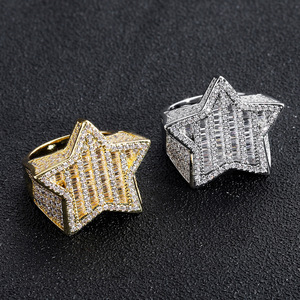 Hip Hop <b>Ring</b> Pentagram Square Zirconium Round Zircon Micro-<b>set</b> Men's Hip Hop <b>Ring</b> - Product Image 2