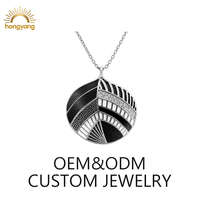Collier en argent avec pendentif géométrique en forme de boule, émail noir rayé, pour femmes, bijoux en acier inoxydable 316L