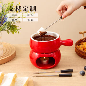 Olla de cerámica Chaozhou para chocolate caliente, roja, con asas y tenedores para derretir queso, forma cilíndrica, antiadherente, DF0734 - Product Image 5