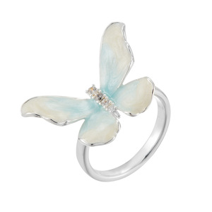 Butterfly Open Ring Adjustable Women's Ring Light Blue Enamel Insect Theme Gift Jewelry - Product Image 5