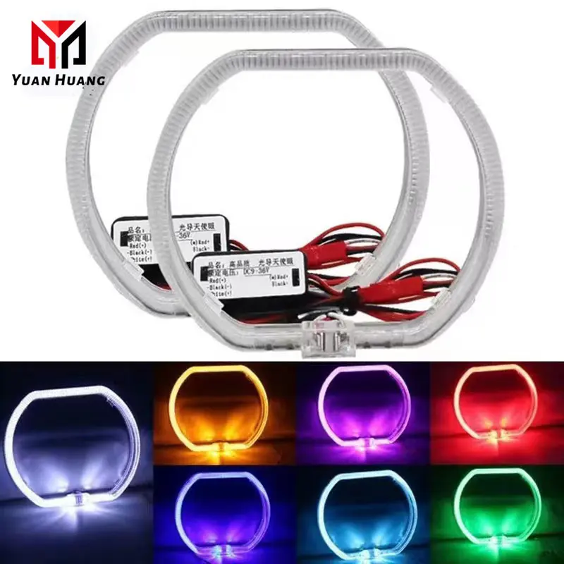 Led araba moto açı şeytan şeytan göz farlar renkli gündüz çalışan işık DRL 12v mini projektör Lens motosiklet Diy lamba kiti