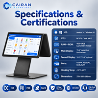 Système de point de vente (PDV) de détail alimenté par le cloud Cairan, terminal Android de bureau à double écran avec lecteur de cartes NFC et suite de gestion des ventes