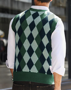 <span class=keywords><strong>Chaleco</strong></span> de Punto sin Mangas con Cuello en V, Estilo Casual para <span class=keywords><strong>Hombre</strong></span>, con Patrón de Rombo Retro, para Atuendos Casuales de Negocios o para el Trabajo Diario - Product Image 4
