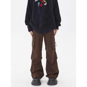 Pantalon cargo unisexe Melard rétro multi-poches à cordon de serrage, marron, printemps automne, streetwear, ample, droit, long, tendance, mi-peint, décontracté - Product Image 5