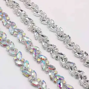 Rhinestone Jewelry Chain Trim Sew On Horse Eye Crystal Glass Ribbon Applique Trim Sew on Clothes Bag Accessories