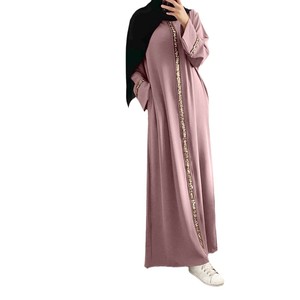 Nouvelle asie du sud-est musulman vêtements pour femmes Robe couture garniture paillettes Robe couleur unie <span class=keywords><strong>Djellaba</strong></span> - Product Image 5