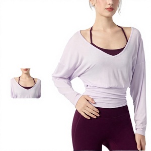 Janya Wholesale Breathable Lightweight High Quality <b>Long</b> <b>Sleeve</b> Gym Shirts Fitness Sports Blouse Skinny Deep V Neck Yoga Front - Product Image 4