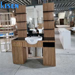 <span class=keywords><strong>Coiffeur</strong></span> salon de beauté équipement station de miroir avec bol salon de coiffure miroir en <span class=keywords><strong>bois</strong></span> salle de bain lavage main station - Product Image 1