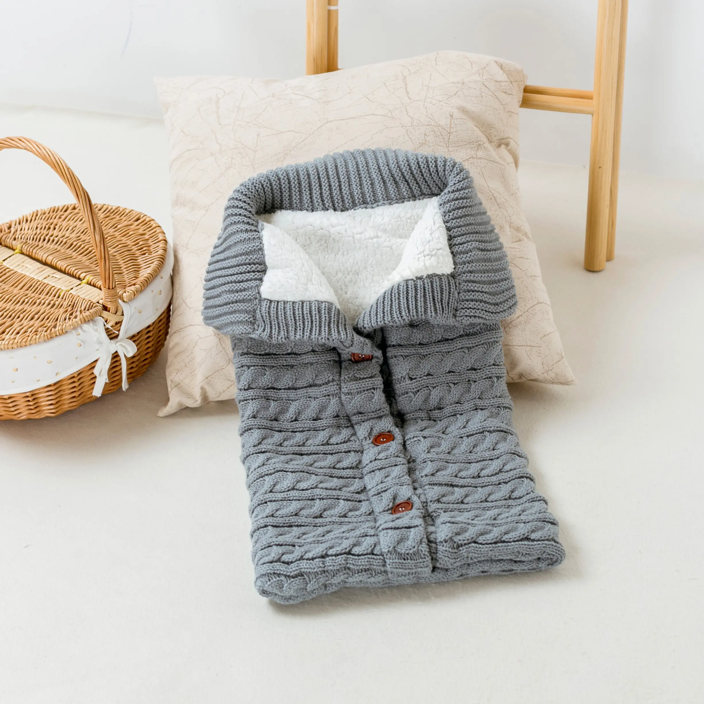 Unisex Bebê Recém-nascido Inverno Macio Grosso Fleece Knit Stroller Wraps Sleeping Bag Outdoor Botão Sleeper Sack Para Meninos Meninas