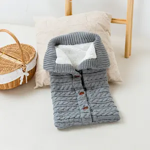 Unisex Newborn Baby Winter Soft Thick Fleece Strick Kinderwagen Wraps Schlafsack Outdoor Button Sleeper Sack für Jungen Mädchen