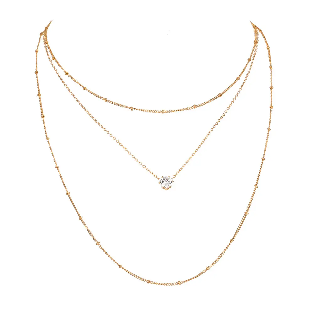 Hot Sale Product Double Layer Diamond Chains Necklaces Women Jewelry 18 K Gold Necklace