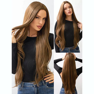 Diadema de peluca de seda de alta temperatura con flequillo suave y sin desprendimiento, cabello largo y liso, malla elástica cómoda, para uso diario - Product Image 2