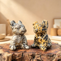 Großhandel Natürlicher Bildjaspis Französische Bulldogge Schnitzerei Kristall Tierfigur Hundestatue für Schreibtischdekoration Kristallsammlung