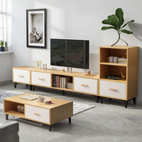 Table basse moderne 2026 avec meuble TV et tiroirs, ensemble table centrale en bois et meuble TV