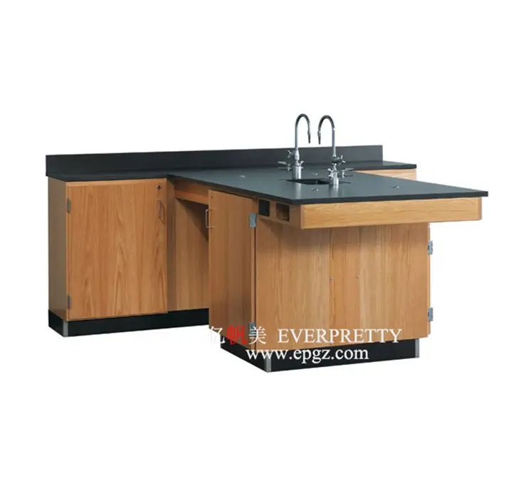 China Supplier Lab Furniture Science Wood Laboratory Tables Work Bench with Cabinets