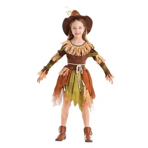 Kinder Halloween Kostüm Mädchen Scarecrow Kostüm mit Hut Karneval Party Cosplay Outfit