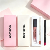 Lot de 2-en-1 : Brillant à lèvres et crayon à lèvres, assortiment de styles variés, fini mat, non-transférable, hydratant, kit de maquillage pour les lèvres avec boîte colorée
