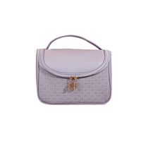Sac à cosmétiques portable en cuir PU résistant à l'eau, fermeture éclair, double couche, design damier, porte-pinceaux, pour voyage et organisation