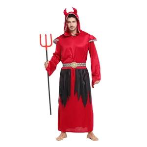 Оптовая продажа, сатана, злой красный костюм для взрослых, праздничные Костюмы для ролевых игр, мужские принадлежности для вечеринки, косплей для Хэллоуина