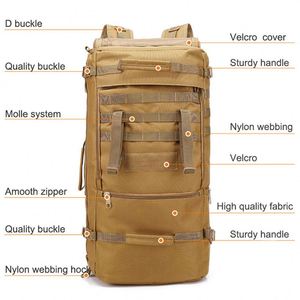 Mochila de Viaje para Hombre, 60L, Gran Capacidad, Táctica, para Senderismo, Camping, Caza, Viajes al Aire Libre, Impermeable - Product Image 2