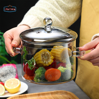 Fournitures de cuisine Grande capacité Grande taille 1500ml Poêle de cuisson transparente résistante à la chaleur avec couvercle en verre