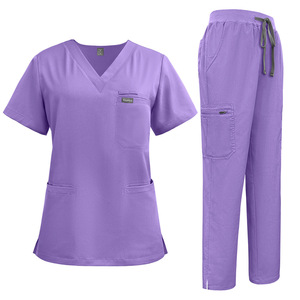 Unisex Scrub Sets V-Neck Short Sleeve <b>Tops</b> Drawstring Pants Polyester Blend Woven Fabric Hospital Uniforms for Nurses Multiple - Product Image 2