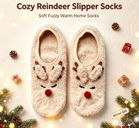 Chaussons et chaussettes d'hiver pour femmes, tricotés, antidérapants, à motifs animaliers