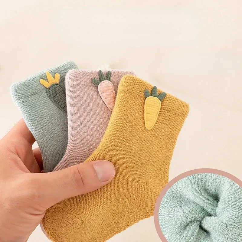 Baby Socks Terry Winter Thickening Warm Combed Cotton Cartoon Accessories Baby Socks Cute Radish Newborn Socks 0-3Y