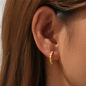 ต่างหูห่วง CANNER สีขาวประดับเพชรซิร์คอน 5A ชุบทอง 18K เงินแท้ S925 เครื่องประดับคุณภาพสำหรับผู้หญิง - Product Image 6