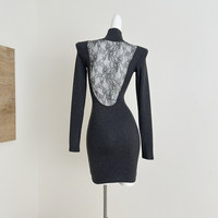 Robe en tricot à col montant et manches bouffantes, design original CYNR, sensation haut de gamme, logo brodé, coupe ajustée, style vintage, antistatique