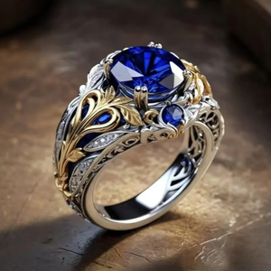 ZhuQian Großhandel Legierung Retro Zweifarbiges Palastmuster Klassische Ringe Damen Kristall Strass Doppelschichtiger Luxus Einzigartiger <span class=keywords><strong>Ring</strong></span> - Product Image 1