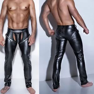 Pantalon pour hommes à entrejambe ouvert en cuir PU et <span class=keywords><strong>latex</strong></span>, Leggings de fitness coupe crayon, Taniec Na Rurze, Leggings Wetlook sexy pour clubwear gay - Product Image 2