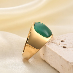Bague pour homme en acier inoxydable doré 16 mm avec pierre œil-de-chat, forme géométrique, pour le pouce ou le petit doigt, bijou cadeau - Product Image 4