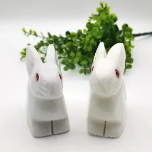 Großhandel natürliche Edelstein Tiers chnitzereien Crystal Craft White Jade Rabbit
