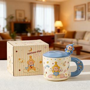 Mug en céramique mignon de 400 ml avec couvercle pour boissons chaudes/froides - Cadeau d'affaires, gobelet chaud et froid - Product Image 4