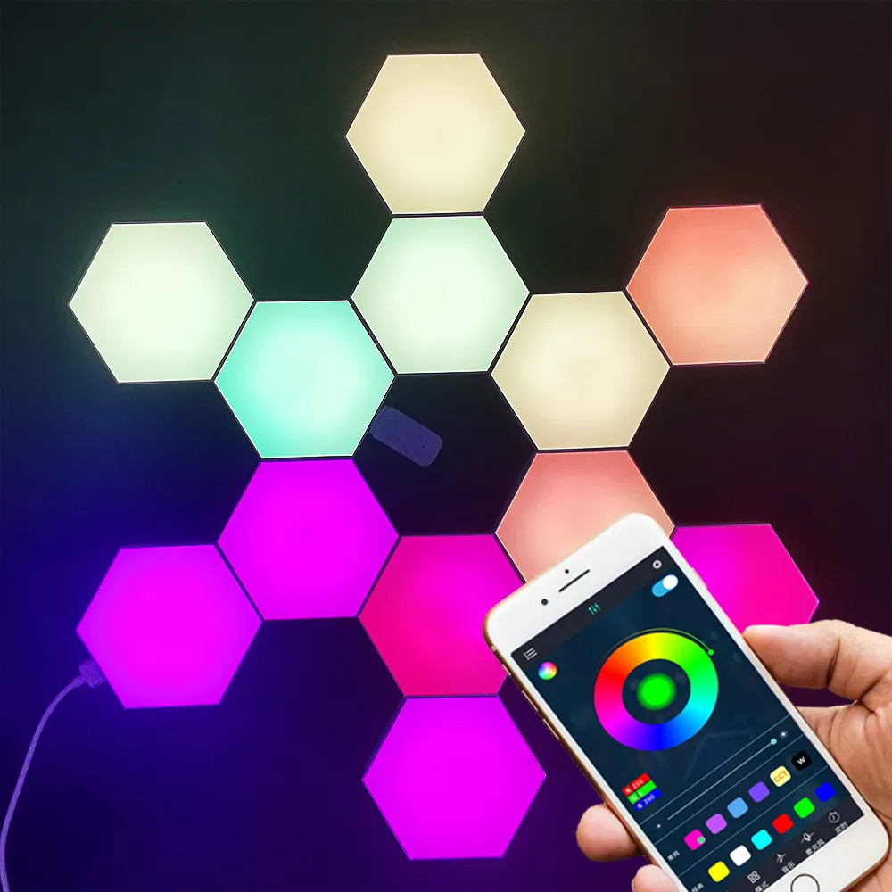 Setup Hexagon Lights Tuya Smart App Controlled 16 Million Colorful Hexagonal Led Light For Gaming Room Decoration