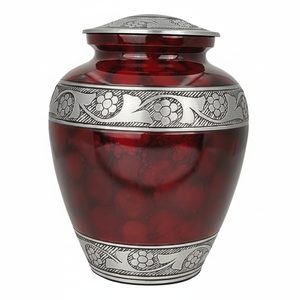 Urnes funéraires en aluminium pour adultes avec bande gravée Étain et urnes funéraires en métal de couleur rouge. - Product Image 1