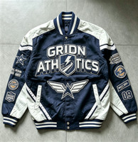 Blouson Bomber de Baseball Personnalisable, Épais, Vintage, avec Broderies et Écussons, Boutons Pression, Col et Poignets Côtelés, Style Universitaire