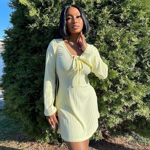 ชุดเดรสคอวีแขนยาวแฟชั่นสไตล์ใหม่ชุดเดรสผ้าพันสีพื้นชุดเดรสงานปาร์ตี้งานพรอม <span class=keywords><strong>FM2023</strong></span> - Product Image 5