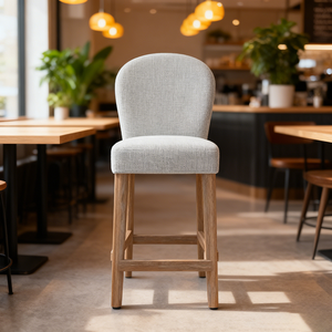 Барный стул премиум-класса с обивкой, ножки из массива дуба, мягкое тканевое сиденье и спинка, идеальный барный стул - Product Image 1