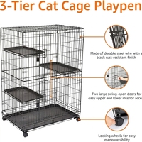 Cage pour chat à 3 niveaux, écologique et durable, avec cadre thermolaqué, facile à nettoyer, plateau amovible, portes avant, portable et pliable